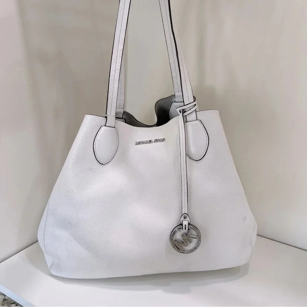 Michael Kors Tote White with Silver Metallic Reversible designer fashion chic - Picture 3 of 16
